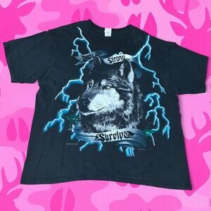 Vintage 90s USA Thunder Wolf All Over Print Tshirt Size 2x